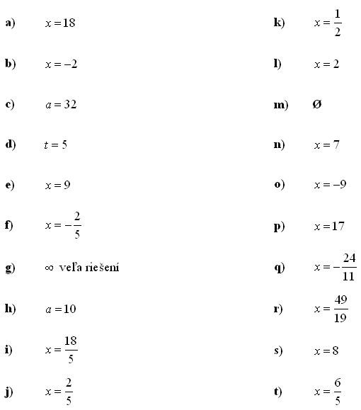 Lineárne rovnice a nerovnice - Príklad 2 - Výsledky